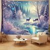 Enchanted Winter Forest Tapestry 2D Printed Starlit Deer Scene Wall Hanging Magical Snowy Landscape Home Decor Living Room