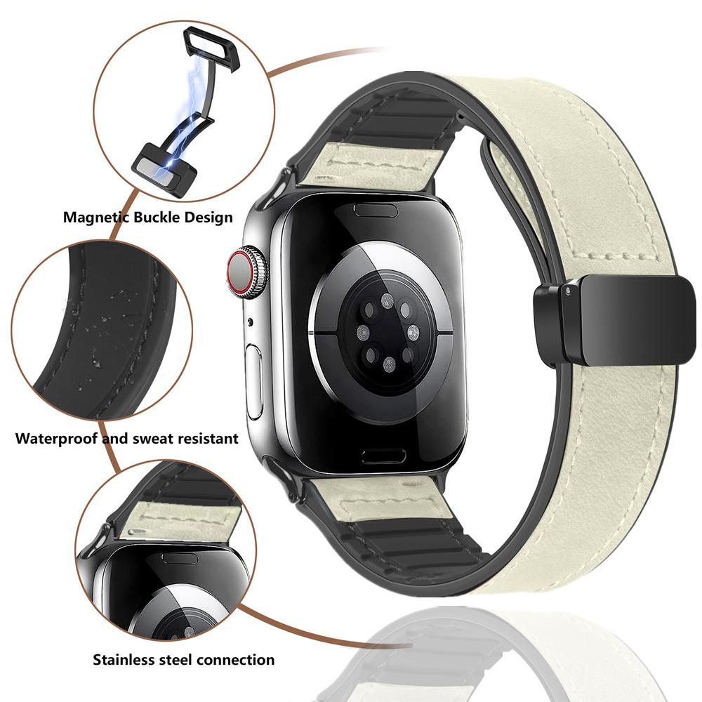 Leather+Silicone Strap for Apple Watch Band Ultra 49mm 44mm 45mm 41mm 46mm 40mm 42mm Magnetic Bracelet Iwatch Series 10 9 8 7 6