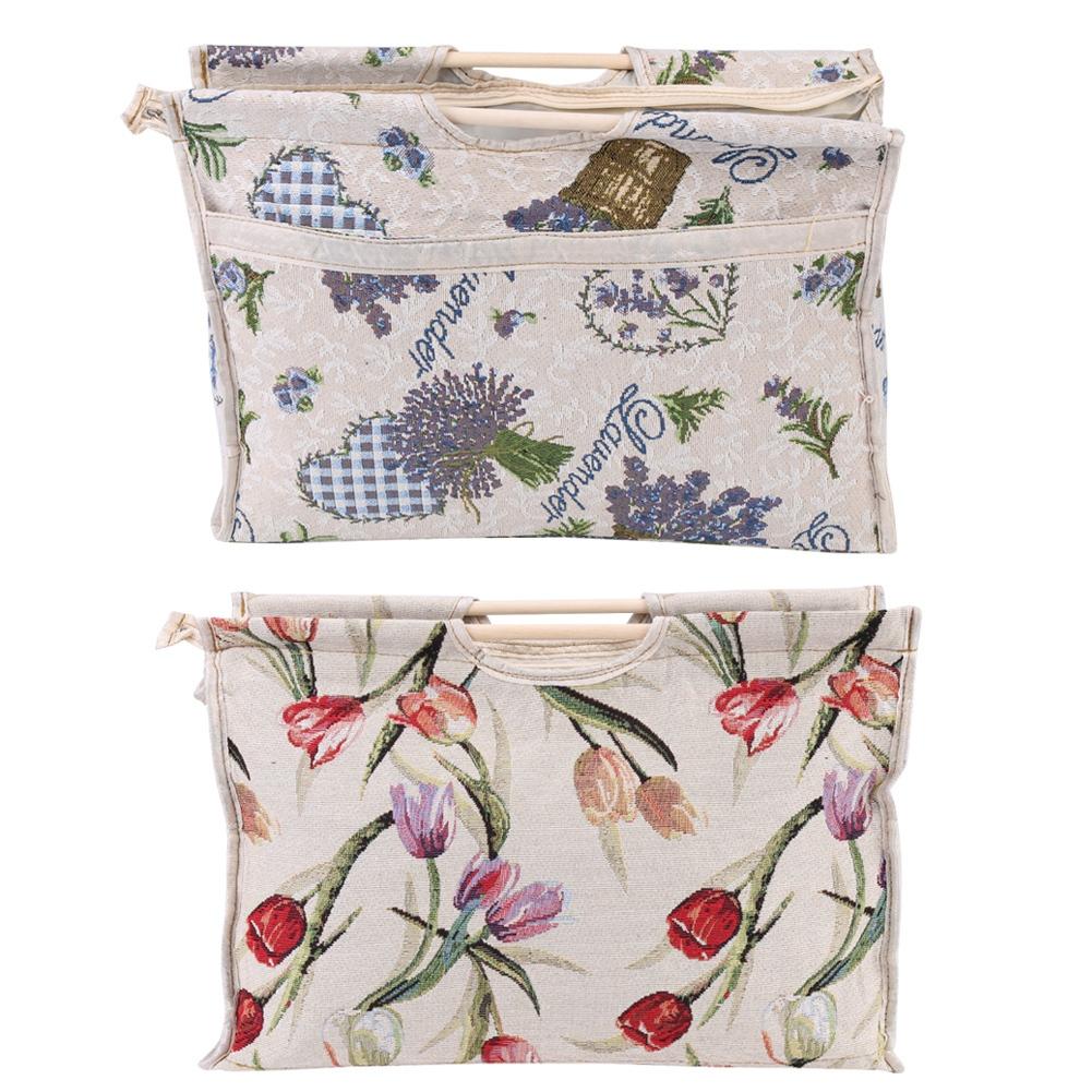 Exquisite Practical Wood Handle Woven Fabric Storage Bag for Knitting Needles Sewing Tools Yarn Organizer Knitting Organizer