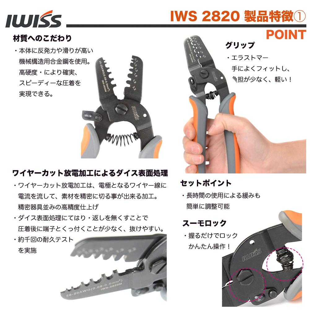 IWISS Precision Crimping Pliers for Open Barrel Terminals, 0.08-0.5mm, 2-Piece Set, IWS-2820M