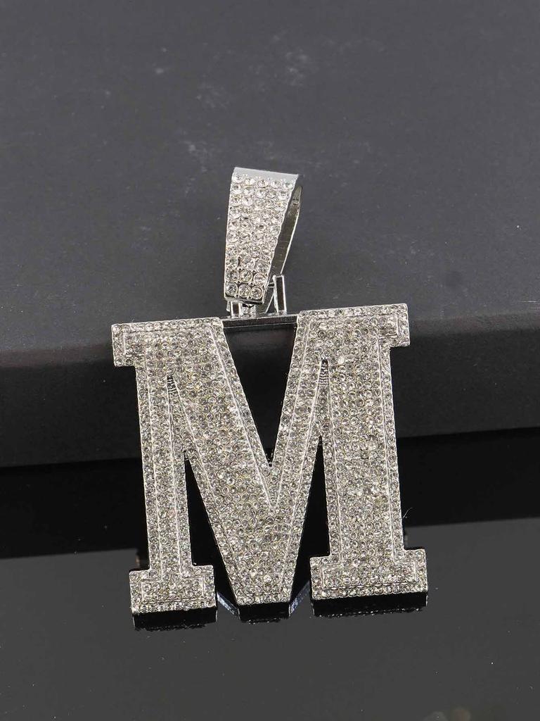 Hip Hop Full Diamond English Letter M Alloy Pendant Fashion Men's Trendy Accessories Hip Hop Accessories