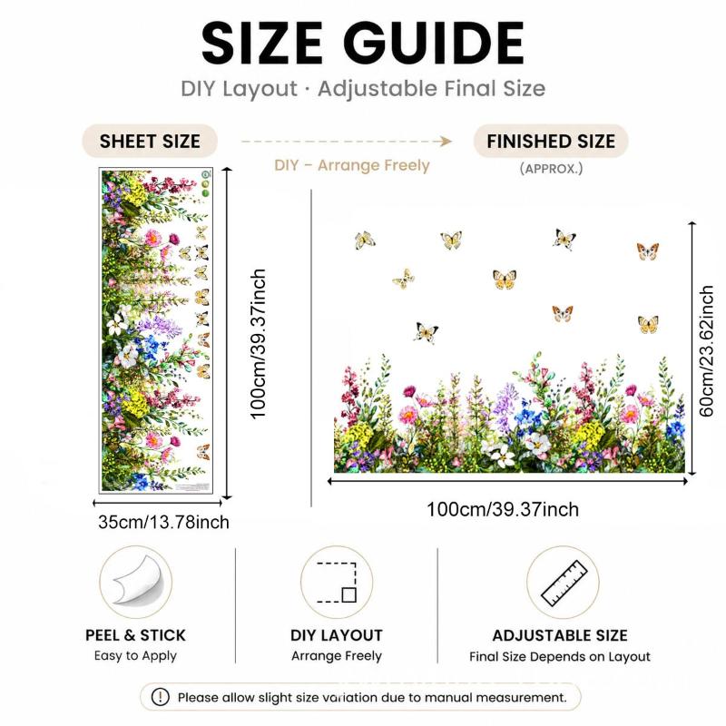 Floral Butterfly Window Static Cling 1/2 Sheets Wildflower Pattern Sticker for Birthday Party Window Decoration