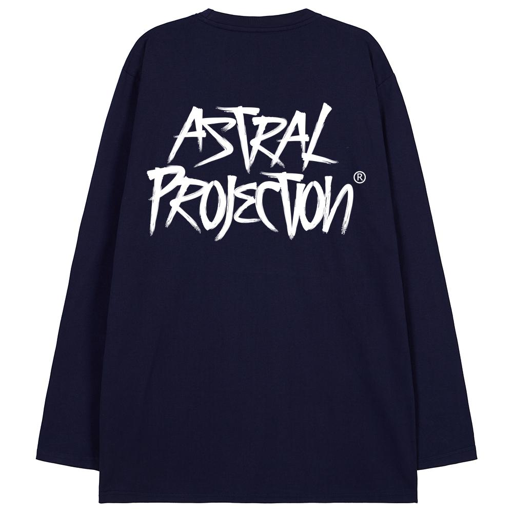Astral Projection Graffiti Lettering Oversized Long Sleeve T-Shirt_Navy L