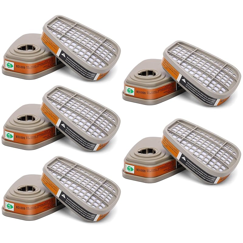 6001 Filter Cartridges Replacement for Gas Respirator, 2pcs Filter Cartridges + 2pcs Filter Covers+8pcs Filter Cottons, Apply to