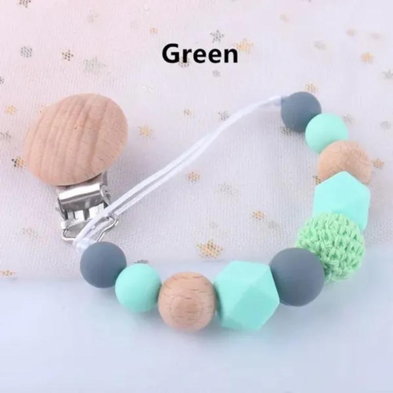 

1 Pc Baby Pacifier Clips Anti-drop Chain Beads Infant Nipple Holder Soother Decorative Chain Clips зелёный