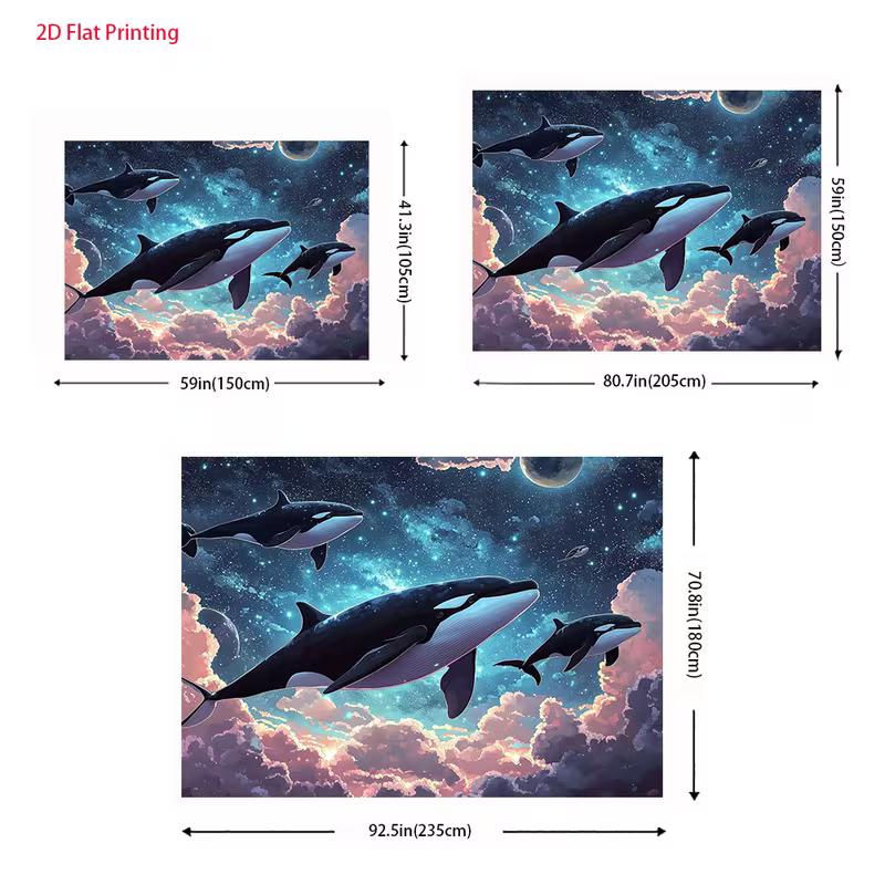 2D Whales Swimming in Space Galaxy Backdrop Cloth for Space Theme Party