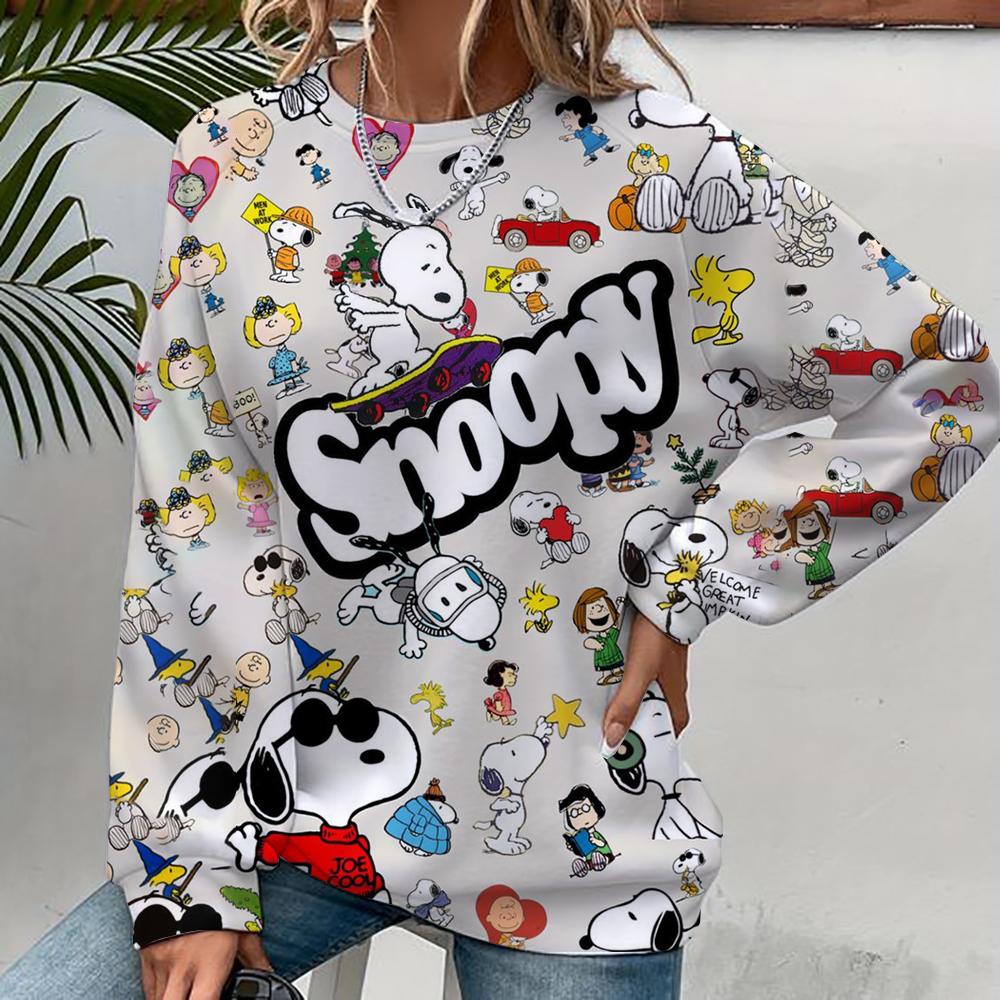 Dámská mikina Nová podzimní/zimní móda Y2K Snoopy Kreslený potisk Mikiny Kulatý výstřih Kabát Volná Dlouhý rukáv Mikina bez kapuce