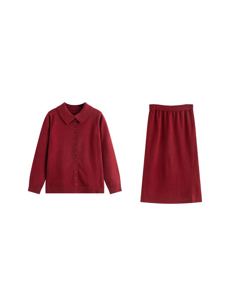 Elegant Plus Size Women's Knitwear Set: Half-High Collar Cardigan & Half Skirt (Winter 2025 Collection)