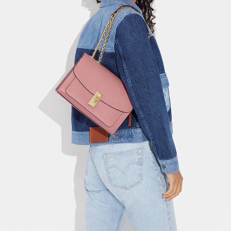 New COACH Lane Leather Portable Crossbody Bag Shoulder Bag Large Size Women's Pink C8206-IMOUS