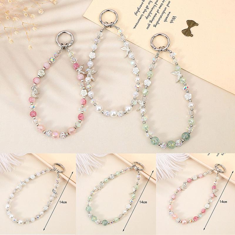 Łańcuszek motylkowy dwuwarstwowy smycz na telefon koralikowy wisiorek na telefon pasek na nadgarstek breloczek akcesoria do dekoracji plecaka