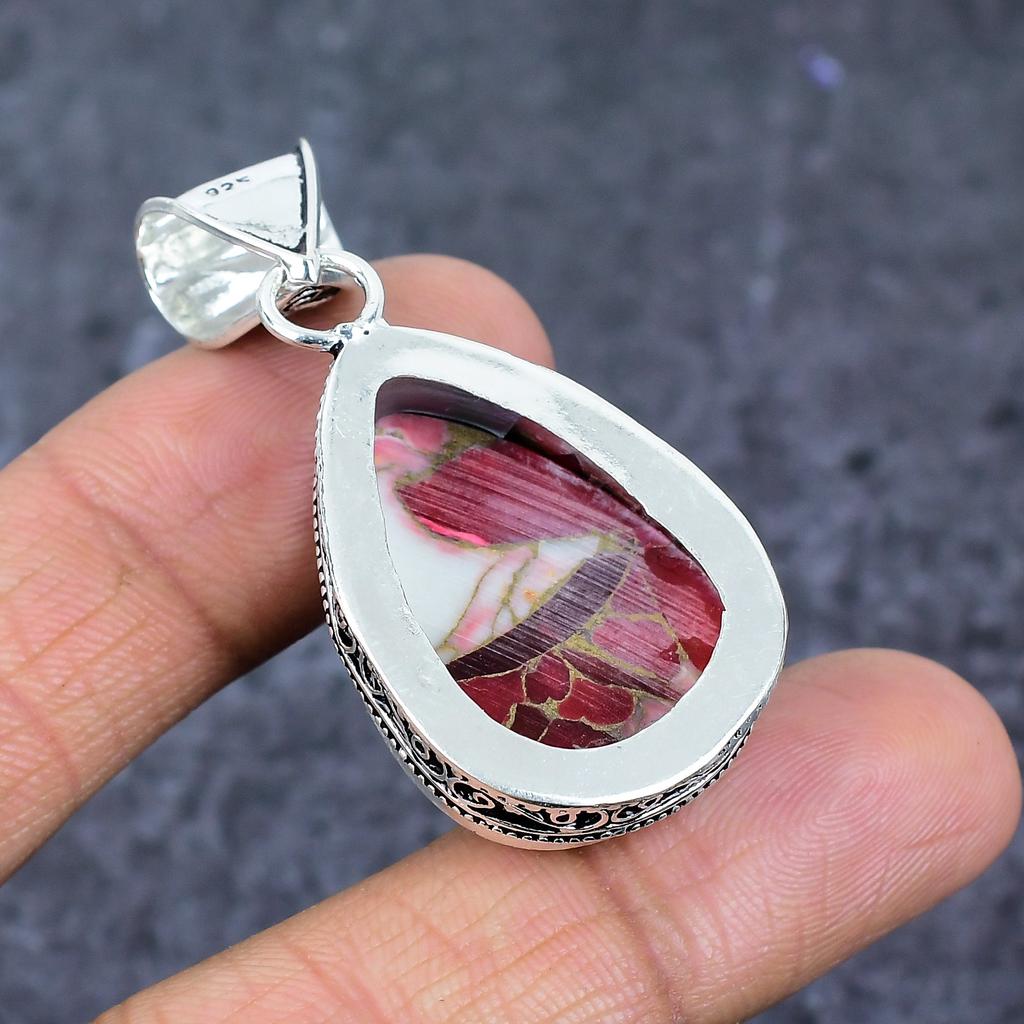 Natural Red Dahlia Turquoise 925 Sterling Silver Jewelry Pendant 2.05" ET-4782