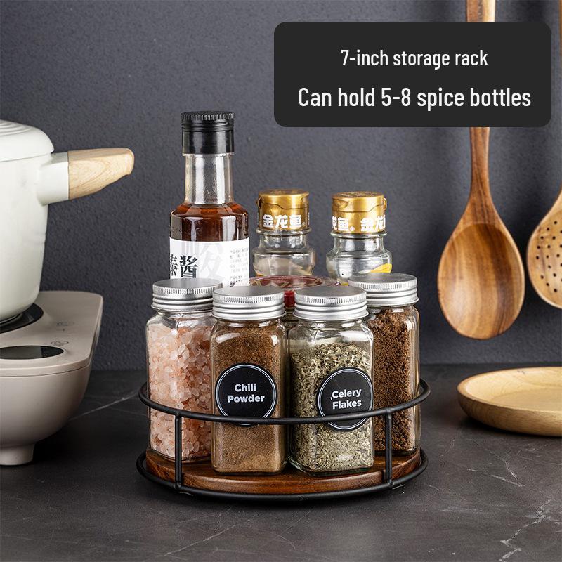 Solid Wood & Steel Rotating Organizer Tray for Spices & Makeup
