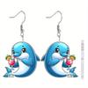 Vocation Coastal Dolphin Acrylic Earrings for Women, Tropical Beach Theme Drop Earrings, Design for Daily and Party Wear