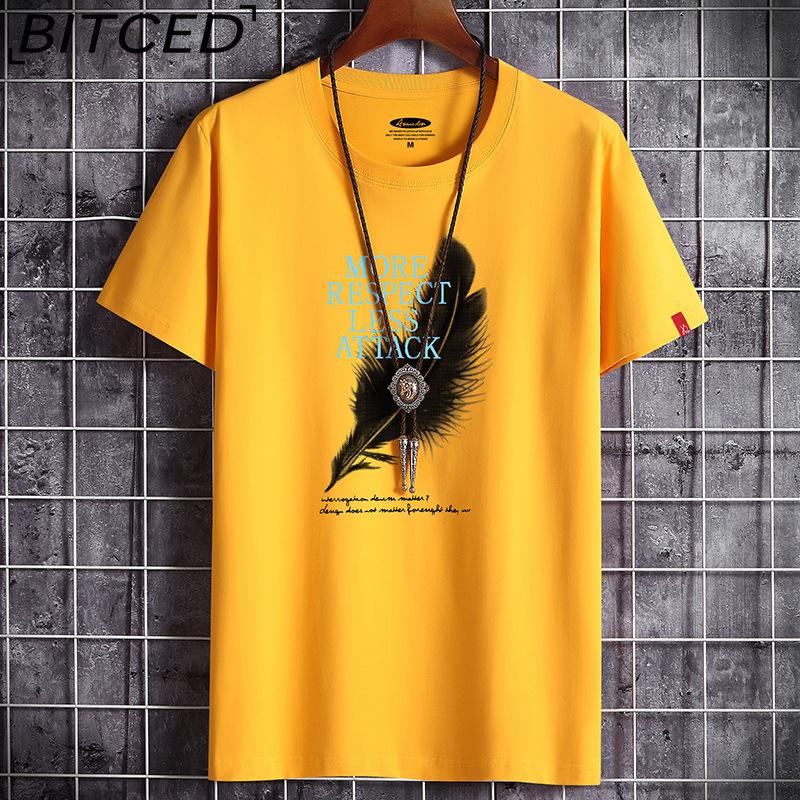 BITCED Cotton Short Sleeve T-shirt Men's Fashion Loose Half Sleeve Shirt Printed Compassionate Shirt