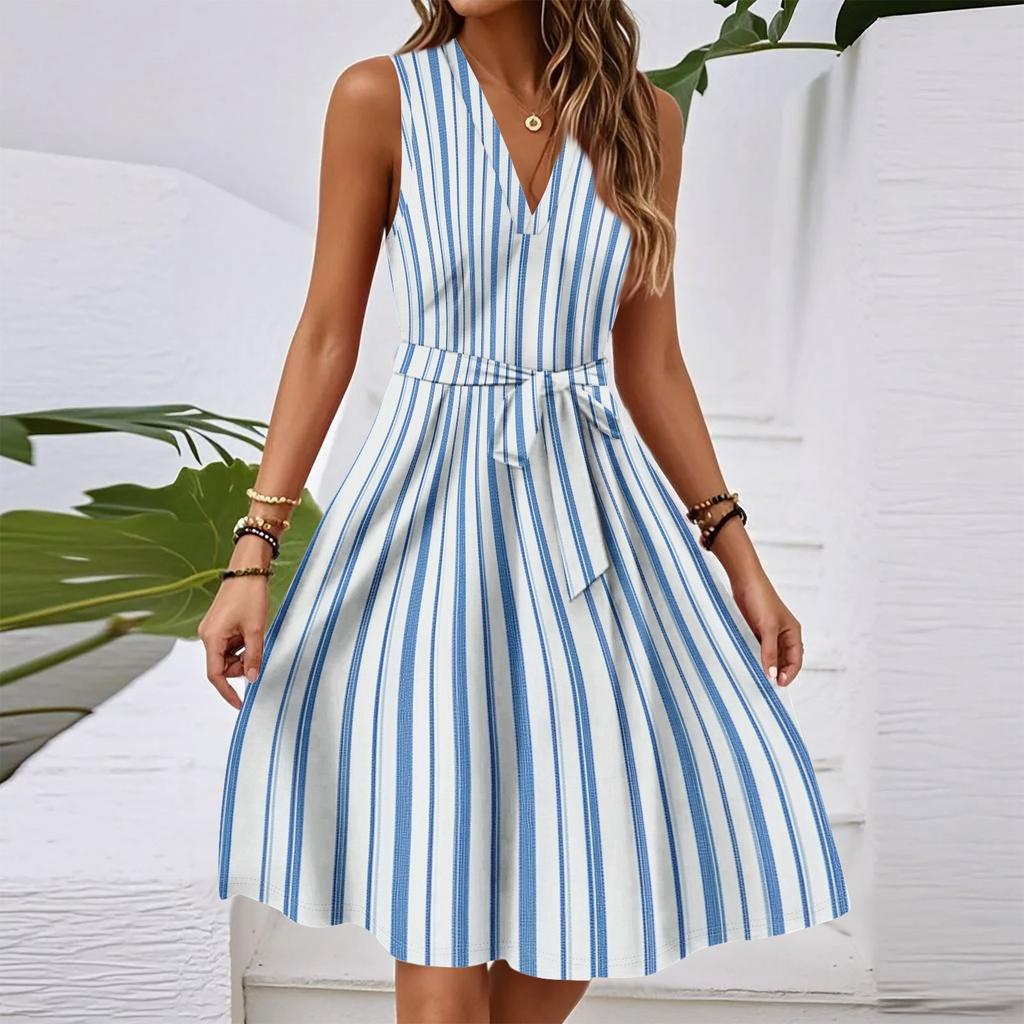 Women's Summer Fashion Solid Color V-Neck Wooden Ears Waist Waist Vacation Casual Dress
