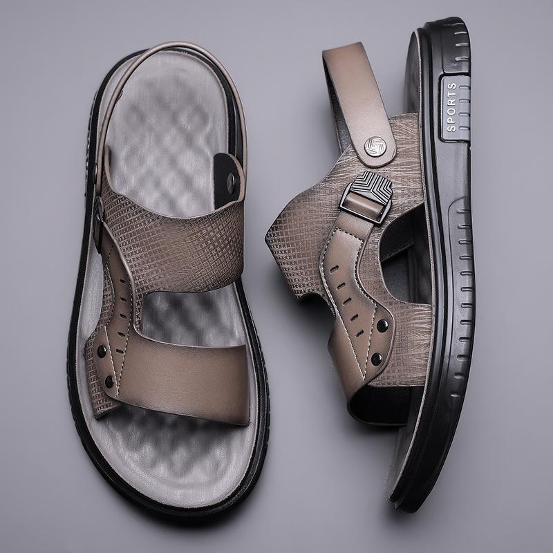 Leather sandals men's 2025 new summer wear dual-purpose driving non-slip beach cool slippers wading shoes