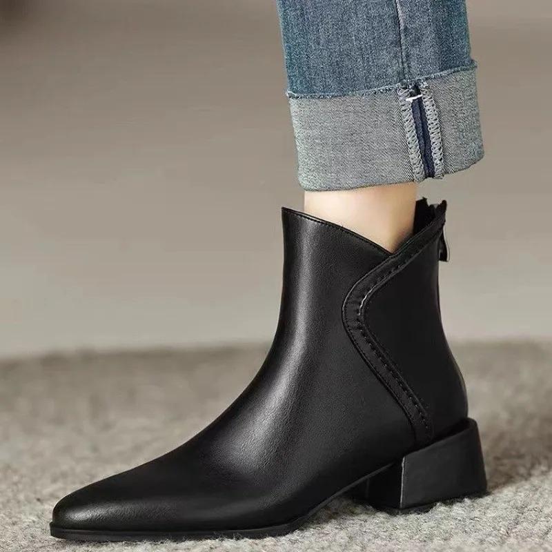 Women Ankle Boots Quality Casual Leather Boots Fashion Pointe Short Boots for Women Designer Fashion Boot Plush Warm Winter Boot