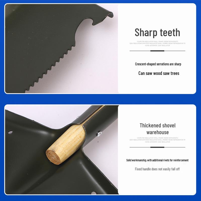 Manganese Steel Green Entrenching Tool: Small Iron Shovel with Wooden Handle for Flood Prevention and Firefighting.
