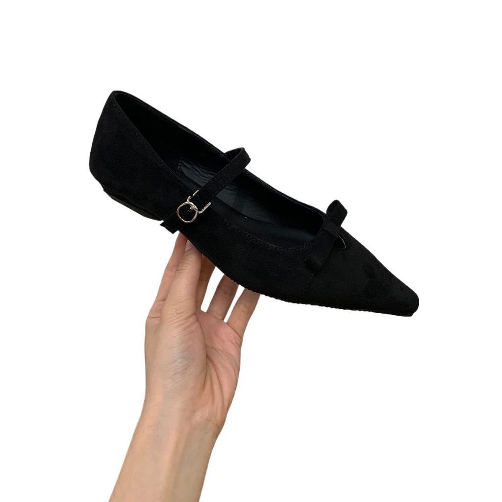 Jonmei for San pointed head light mouth burgundy single shoes women's retro bow 2025 ballet Mary Jane shoes