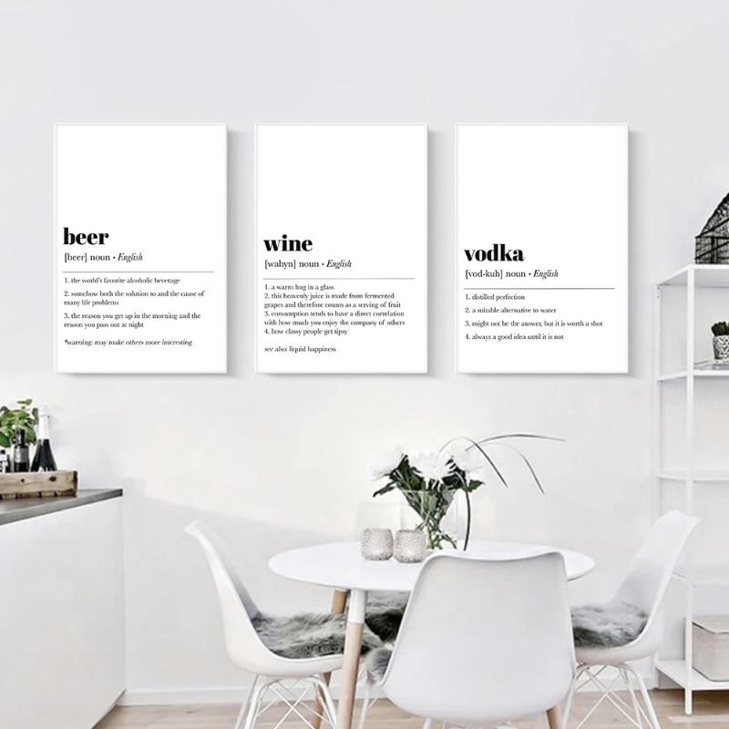 Wine Whiskey Tequila Beer Bourbon Definition Poster Simple Modern Canvas Painting Print Wall Picture for Kitchen Bar Cart Decor