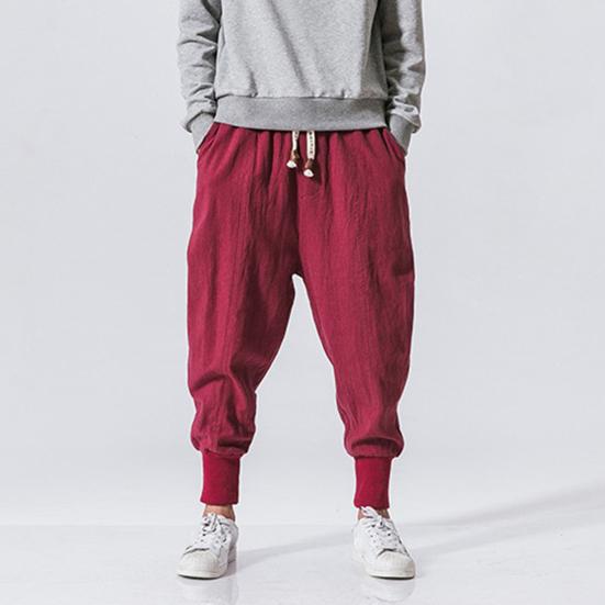 Elastyczny Pas Średni Stan Sznurek Kieszenie Spodnie Męskie Jesień Cienki Styl Luźne Spodnie Streetwear