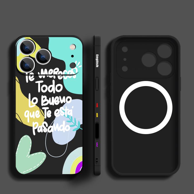 Magnetic For Magsafe Case For iPhone 17 Pro Max Colorful Lucky Letter Print Soft Silicone Phone Back Cover For iPhone 16 15 14 13 Pro Max 16e 17e