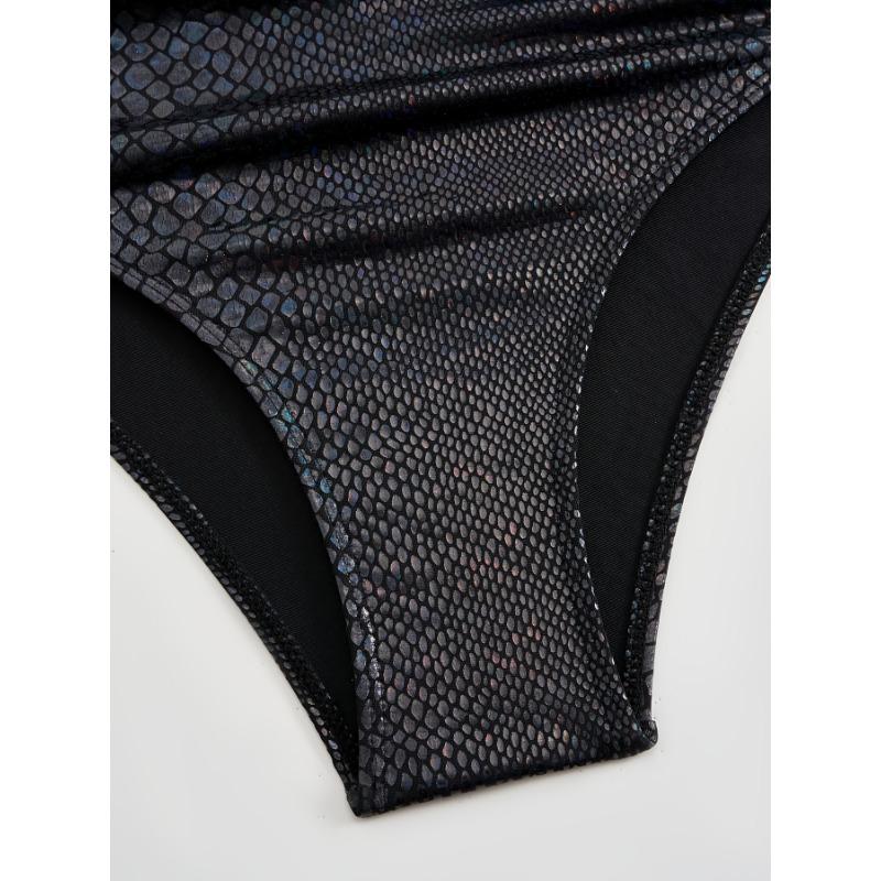 Costume da bagno intero con scollo all'americana, scollo a V profondo, stampa serpente, metallico, controllo pancia, sgambato