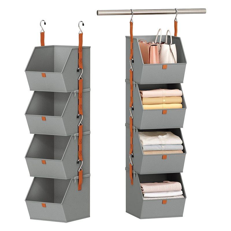 Hanging Closet Organizer 4 Tier,Clothes, Shelf Space-Saving Closet System, Fabric Storage Bins, Bedroom