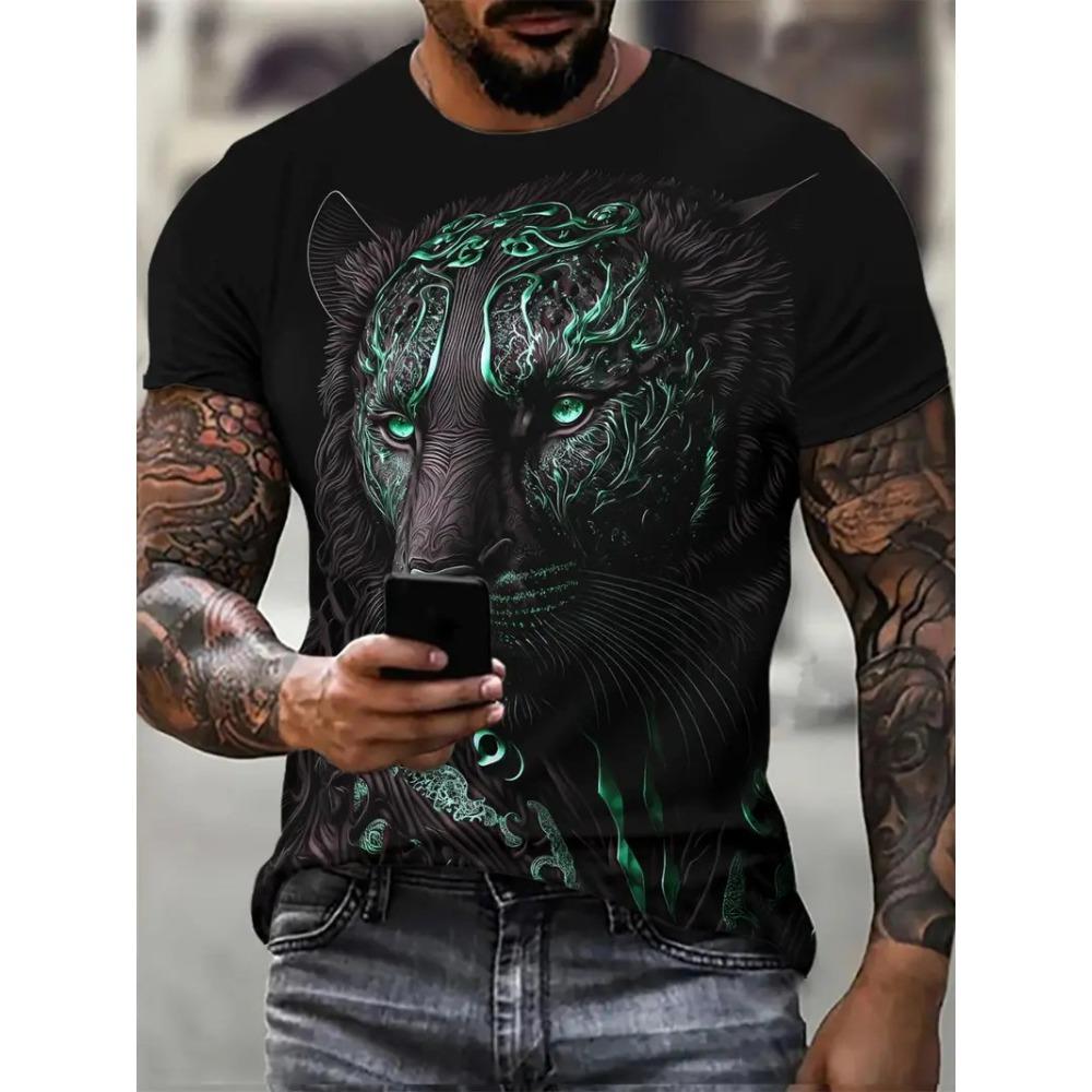 Summer Men's Casual Fashion Animal 3D Printed T-shirt Loose Breathable Plus-size Casual Sports Versatile Crew Neck Short-sleeve T-shirt