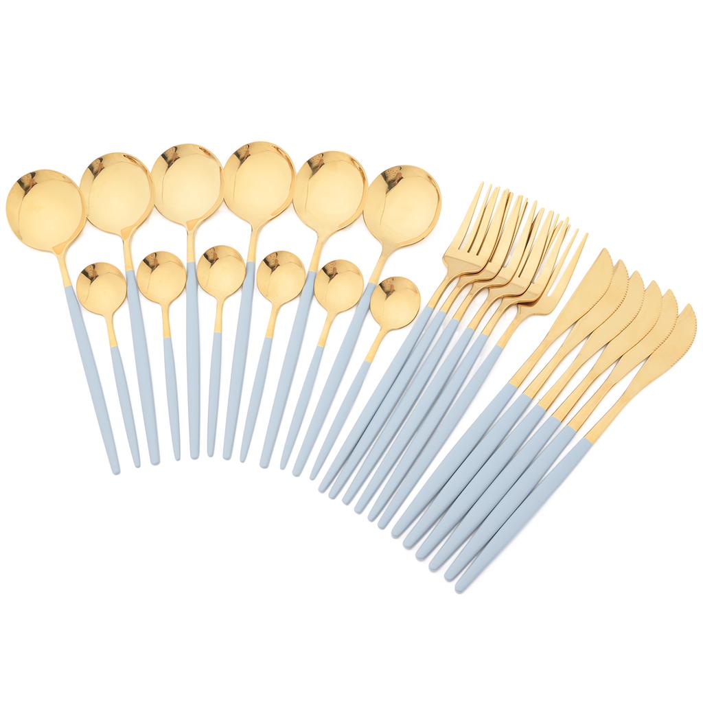 24ks Mix Color Sada nádobí Luxusní Sada příborů z nerezové oceli Nůž Vidlička Čajové lžičky Nádobí Party Western Kuchyňské příbory