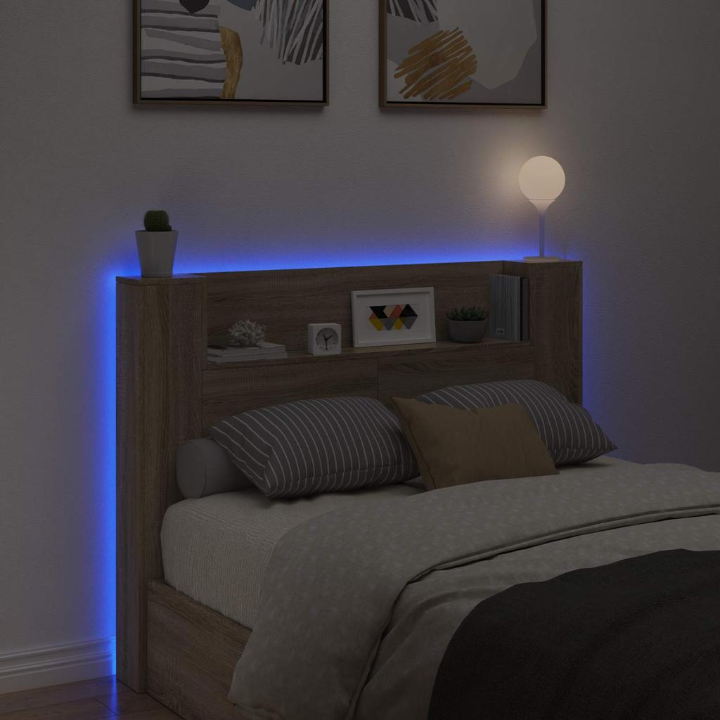 Headboard Cabinet with LED and Shelf Sonoma 140 x 16.5 x 103.5 cm