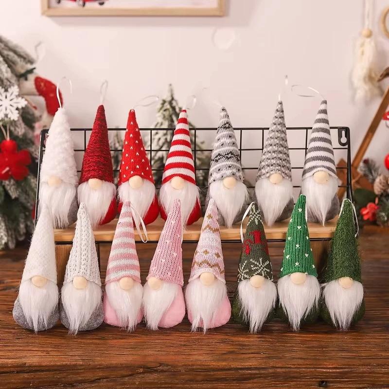 3 pcs Gnomes de Noël en Peluche Poupée Père Noël Tissu Tricoté Ornements Suspendus Arbre de Noël Gonk Nain Elfe Décoration Cadeaux Nouvel An