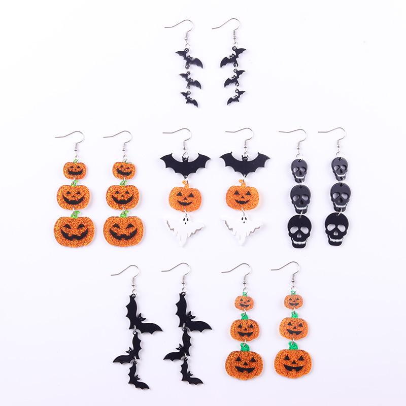 Halloween Acrylic Stud Earrings: Pumpkin, Bat, Ghost & Skull Dangle Accessories