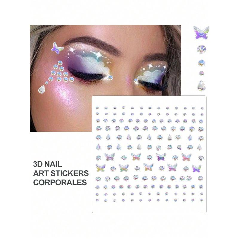 1pcs Self-Adhesive DIY Face Decor Stickers, Glitter Acrylic Rhinestone Stickers With Star, Moon, Butterfly & Flower Patterns,Face Glitter Stickers