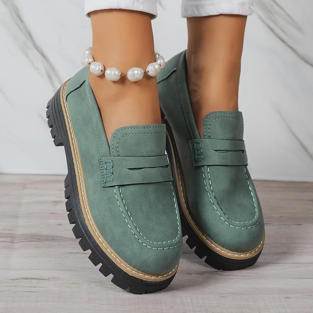 2024 Retro Britischer Stil Damen Loafer: Große Größe, Lässig, Dicke Absätze & Sohlen für Frühling und Herbst