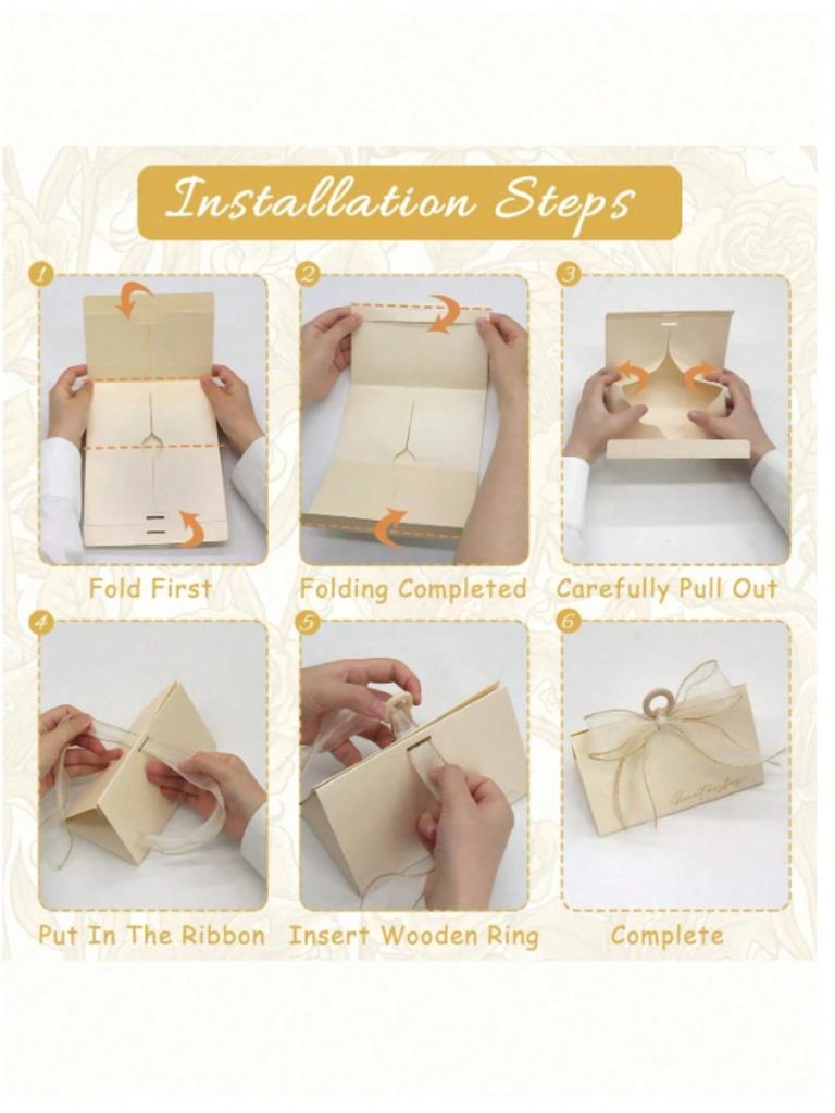 Home Party Decoration Supplies Wedding Candy Box Beige Wedding Gift Box Chocolate Gift Box With Wooden Beads and Ribbons 2pcs