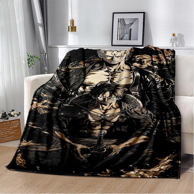 3D One P-Piece Cartoon Anime Flannel Blanket Soft Warm Throw Blanket for Bedroom Living Room Bed Camping Picnic Office Kids Gift