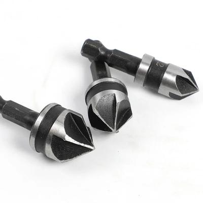 3PC Hexagonal Shank 90 Degree Black Five Blade Chamferer 12/16/19mm Countersink Drill Woodworking Hole Opener Tool Set