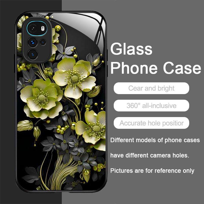 Vintage Floral Stylish Lotus Flower Tempered Glass Phone Case for Motorola Moto G85 G84 G75 Edge 50 Fusion 40 Neo 30 Pro Covers