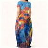 Plus Size Ladies Short Sleeve Crew Neck Dress Flowy Loose Outfit For Summer Family Gathering Wear