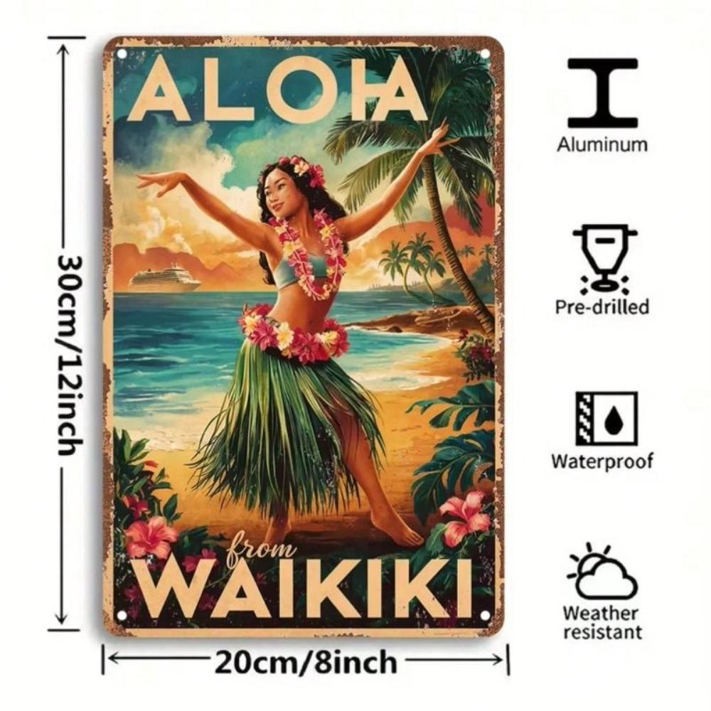 Vintage Metal Tin Sign Aloha Waikiki Wall Decor Garage Bar