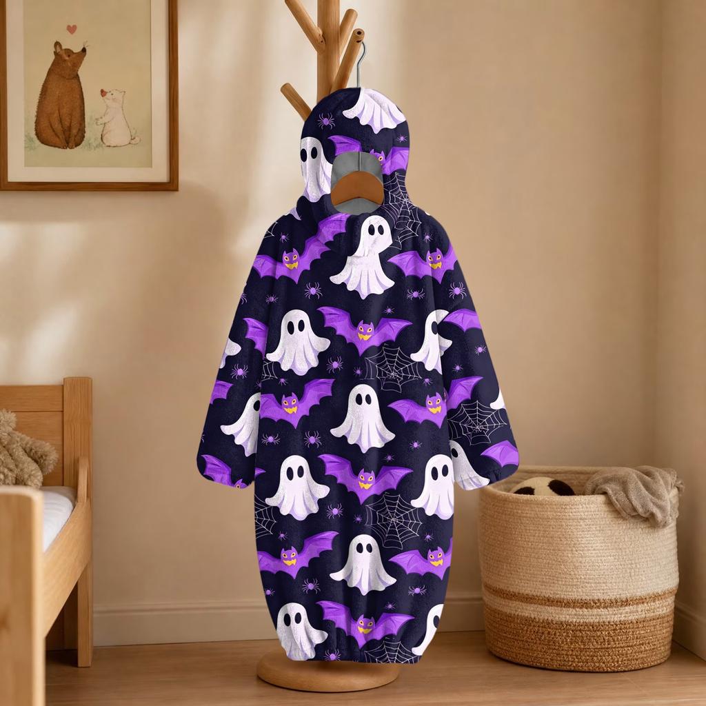 Kids Halloween Printed Flannel Romper Pajama Set for Fun Holiday Sleepwear