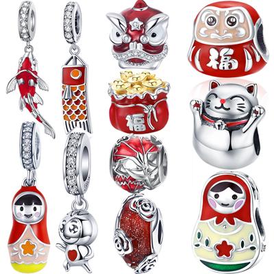 Čínský Nový rok Červená 100% 925 Sterling Silver Korálky Přívěsky Náramek a náramek Náramek s originálním přívěskem Náramek Šperky