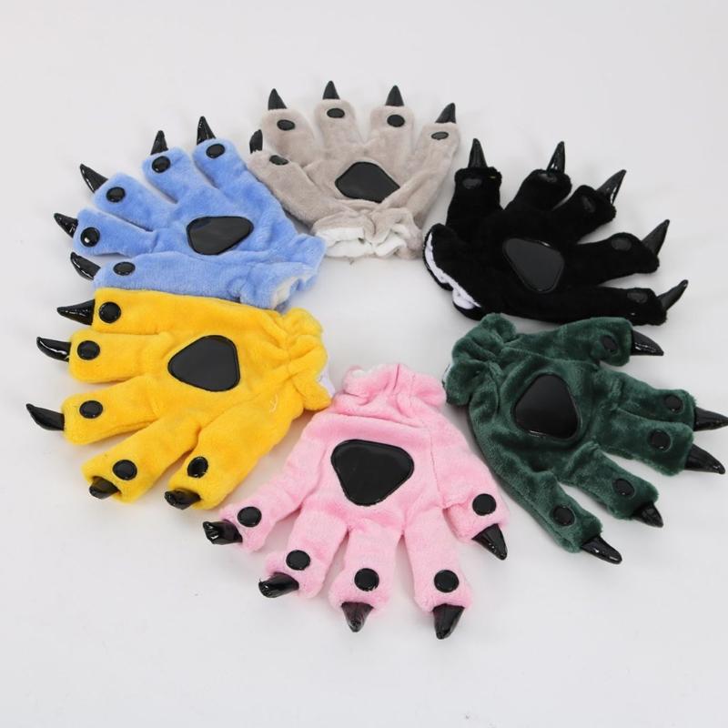 Plush Dinosaur Paw Gloves Cartoon Cute Animal Hand Gloves Animal Paw Warm Gloves Cosplay Tool Costume Party Accessories
