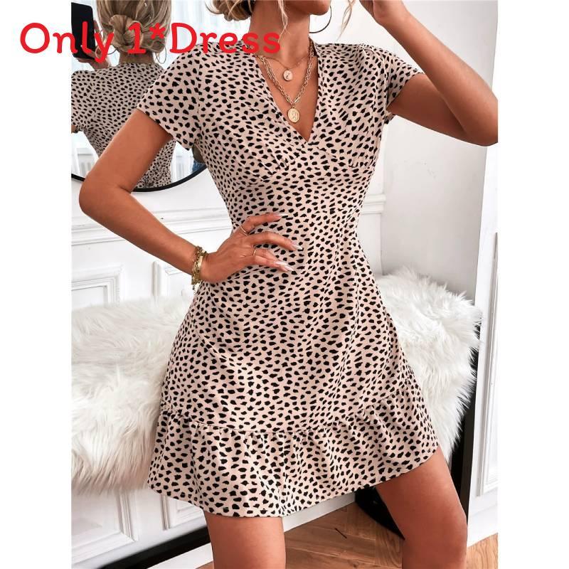 Summer Chic Floral Print V Neck Dress With Ruffle Hem For Casual And Beach Wear