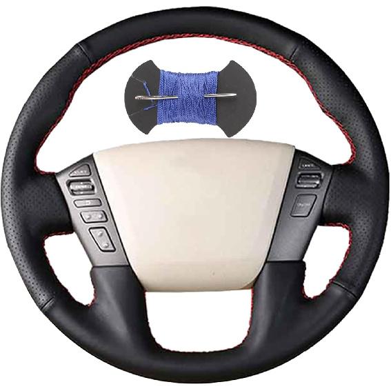 Microfiber Leather Car Steering Wheel Cover Anti-Slip Stitch Wheel Wrap Fit for Nissan Patrol 2011-2017 Armada 2013-2019 NV Cargo NV Passenger US
