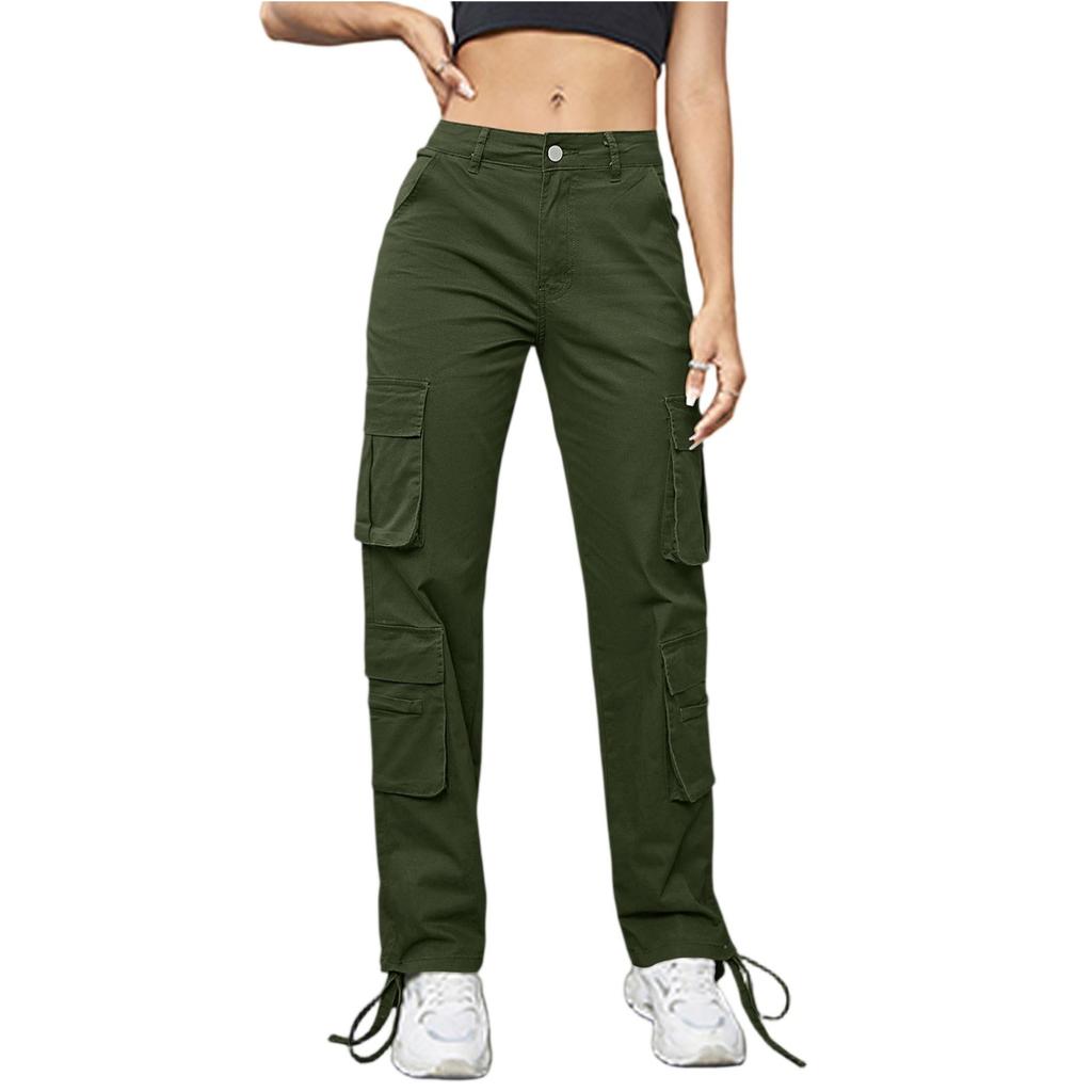 Women's Casual Lightweight Hiking Pants High Waist Beltless Straight Leg Loose 6 Pockets  Cargo Pants