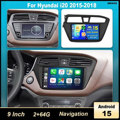 Système de Navigation In-Car Android 15 9 pouces Intégré CarPlay + Android Auto/2+64G/Caméra AHD/Microphone Pour Hyundai i20 2015-2018