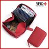 Japanese Style Cowhide RFID Card Wallet, Accordion Multi-Slot Anti-Skimming Zipper Genuine Leather Card Holder for Daily Use