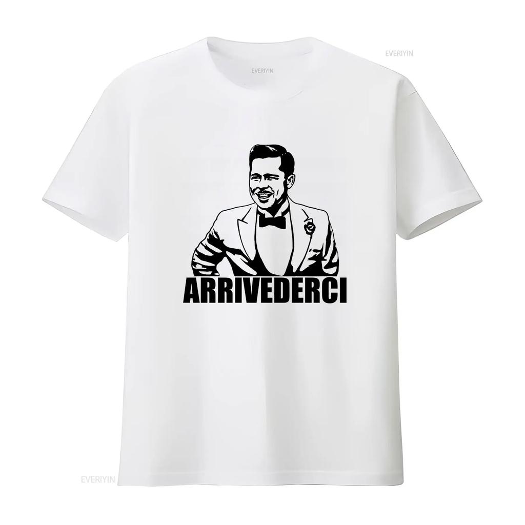 Stylish Arrivederci T Shirt for Men Classic Design with Elegant Suit Print vintage Washed fashion Casual Top For Everyday Wear